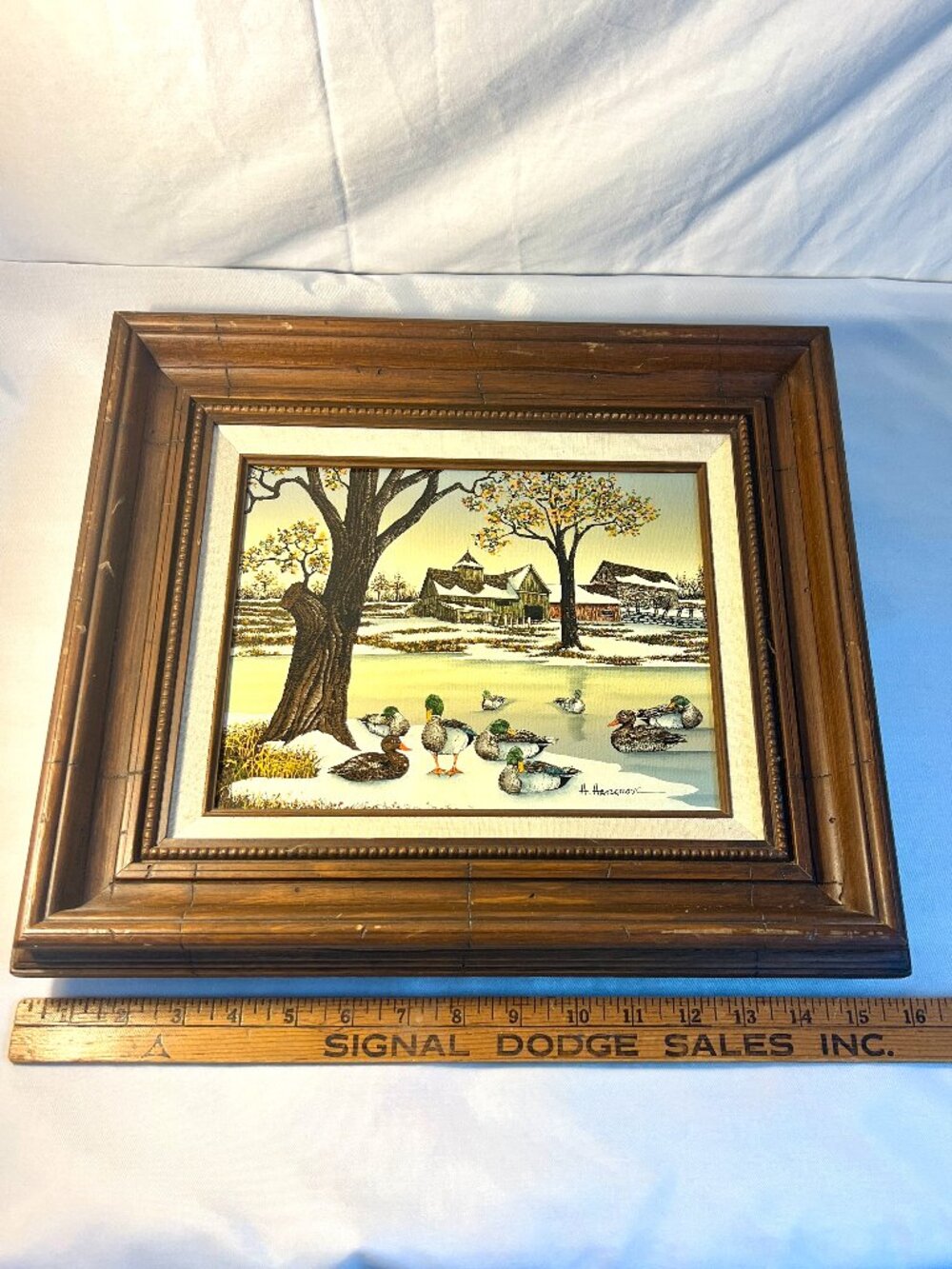 1985 H. Hargrove Winter Farm Ducks Framed Art Seriograph - B4